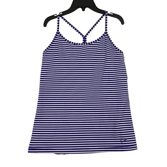 Nike Dri Fit Training Top Womens Large Slim Fit Purple Striped Racer Back - Picture 1 of 11
